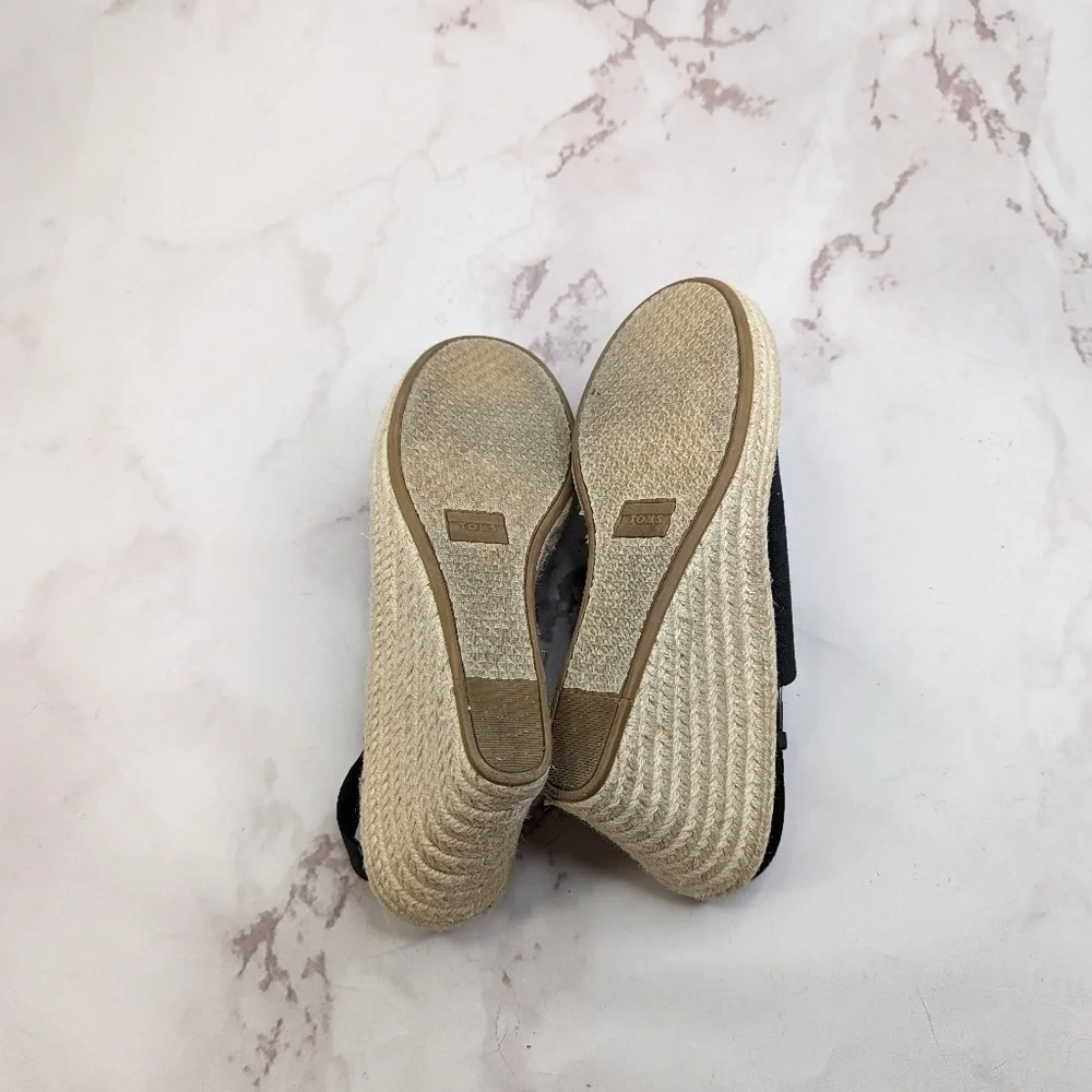 Toms Wedge Women 11 Espadrille Black Platform Slingback Shoe Sandal Open Monica